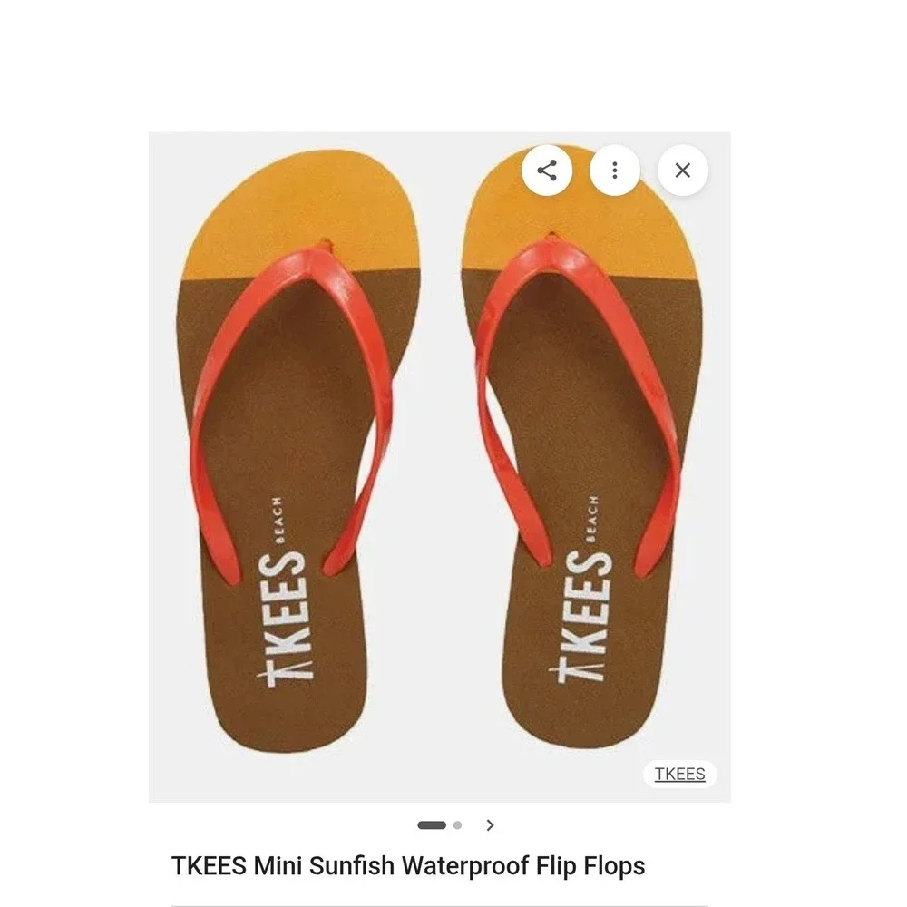 New TKEES Mini Sunfish Flip Flops Orange Yellow Colorblock Beach Kids Size 3